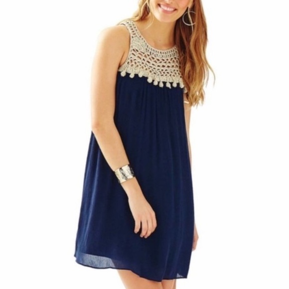 Lilly Pulitzer Dresses & Skirts - Lilly Pulitzer, dark blue and gold dress, size small. Flowy. Like new!